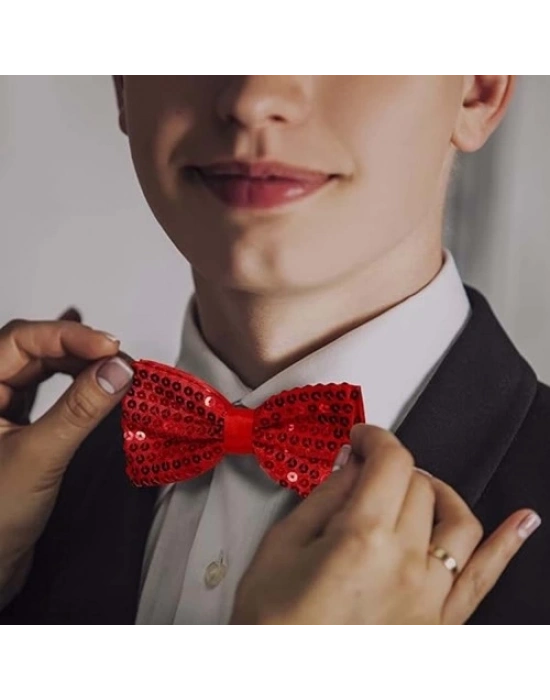 Kırmızı Payetli Pullu Papyon