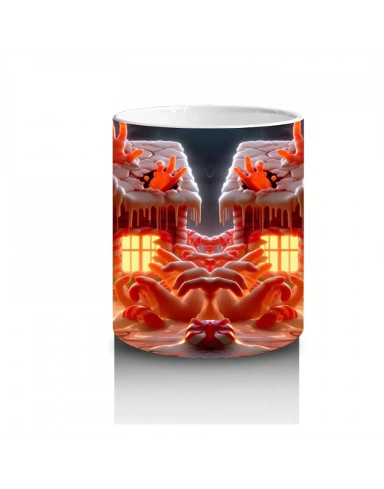 Kırmızı Perili Evler ve Balkabaklarıyla Renkli Cadılar Bayramı Baskılı Kupa Bardak