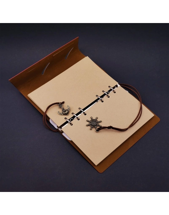 Kırmızı Pusula Tasarım Deri Defter Ve Touchpen Kalem Seti