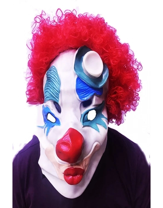 Kırmızı Renk Afro Bonus Peruklu Palyaço Lateks Et Maske