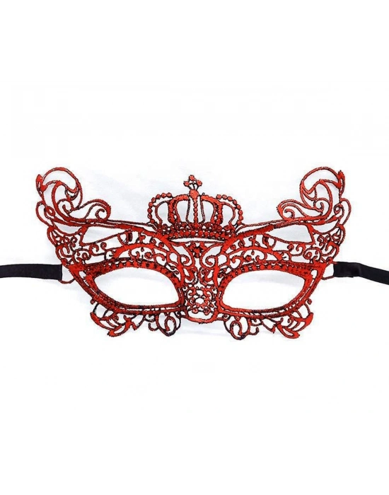 Kırmızı Renk Dantel Örgü İşlemeli Parti Maskesi Model 2
