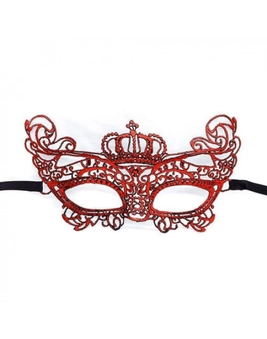 Kırmızı Renk Dantel Örgü İşlemeli Parti Maskesi Model 2