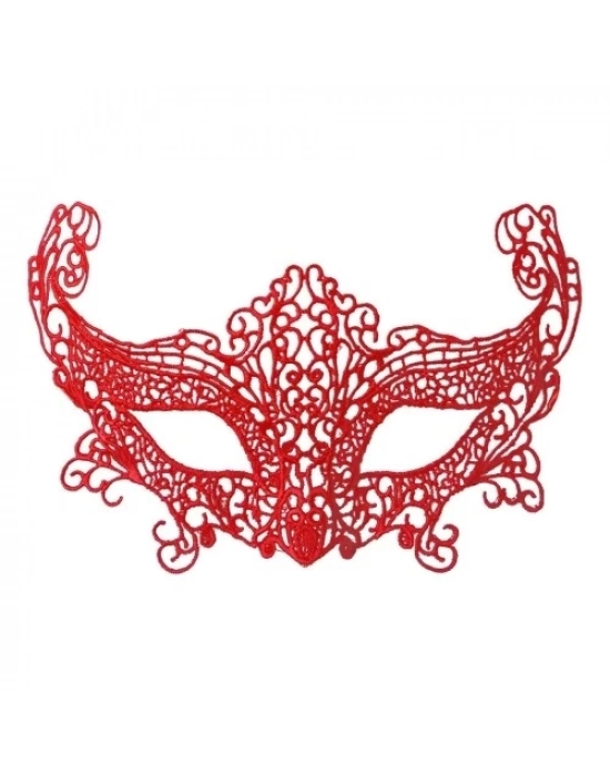 Kırmızı Renk Dantel Örgü İşlemeli Parti Maskesi Model 3