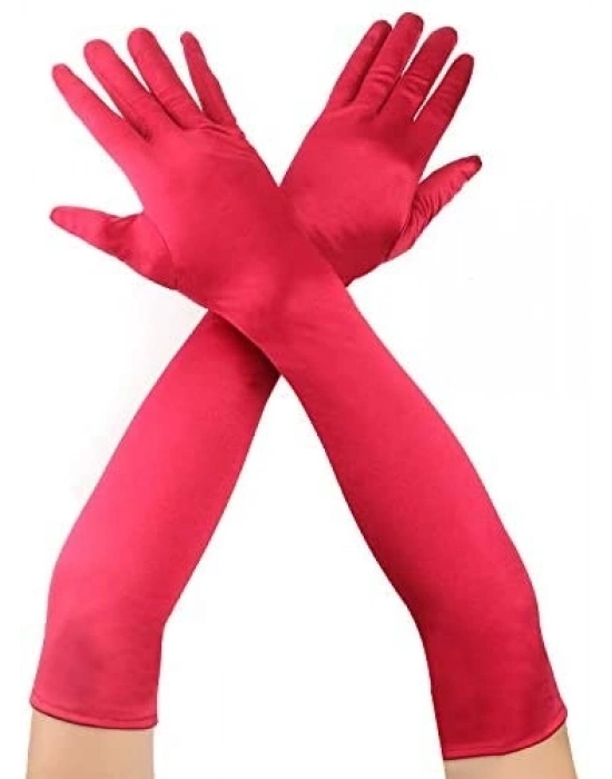 Kırmızı Renk Dirseğe Kadar Uzun Kumaş Eldiven 40 cm