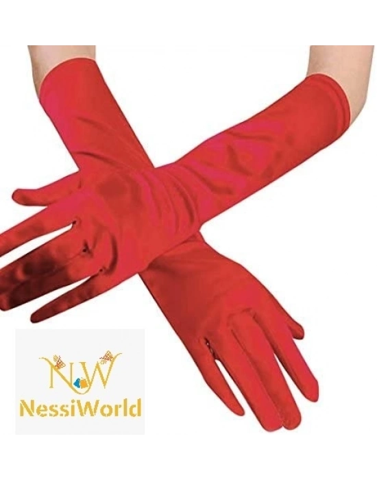 Kırmızı Renk Dirseğe Kadar Uzun Kumaş Eldiven 40 cm