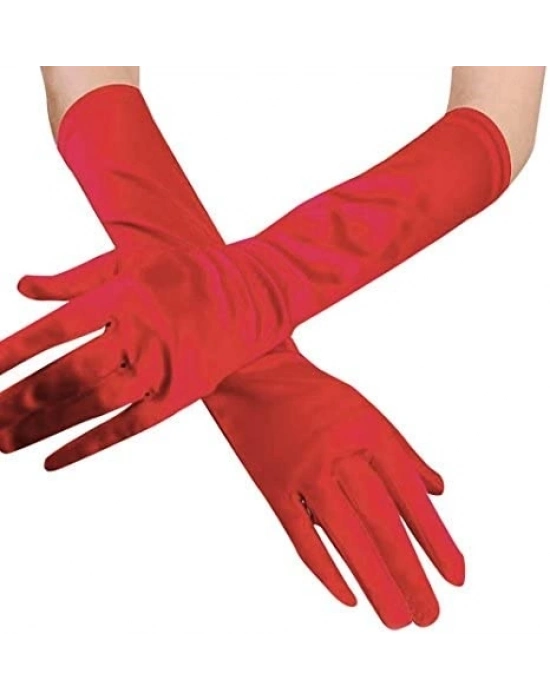 Kırmızı Renk Dirseğe Kadar Uzun Kumaş Eldiven 40 cm