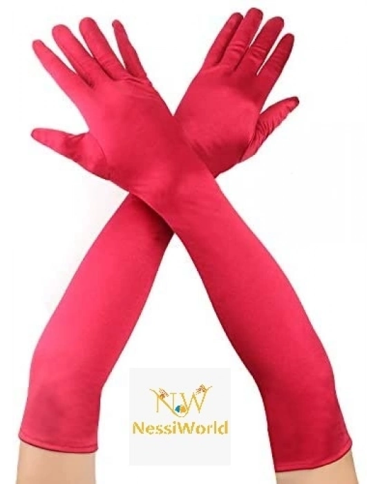 Kırmızı Renk Dirseğe Kadar Uzun Kumaş Eldiven 40 cm