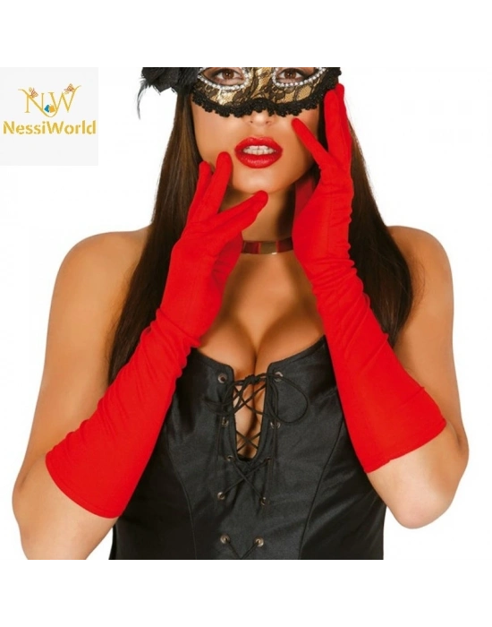 Kırmızı Renk Dirseğe Kadar Uzun Kumaş Eldiven 40 cm