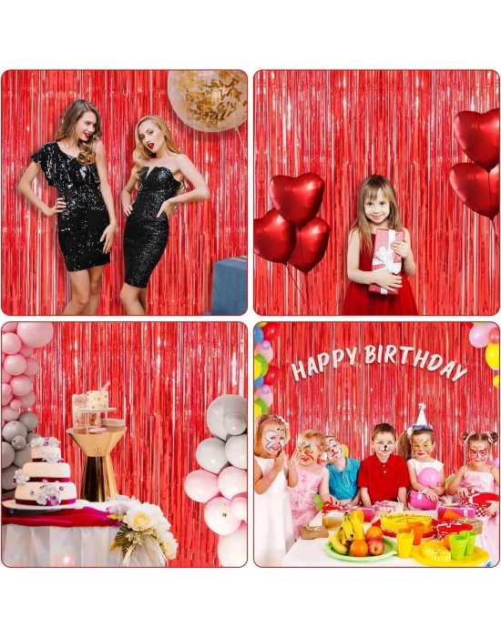 Kırmızı Renk Ekstra Metalize Parlak Saçaklı Arka Fon Perde İthal A Kalite 1x2 Metre