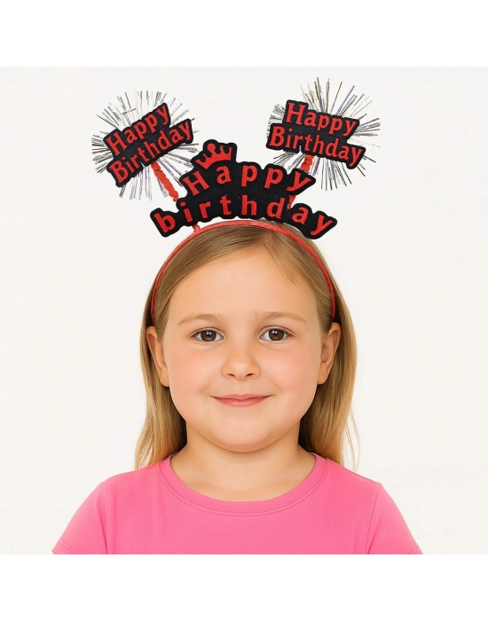 Kırmızı Renk Işıltılı Yazılı Doğum Günü Parti Tacı