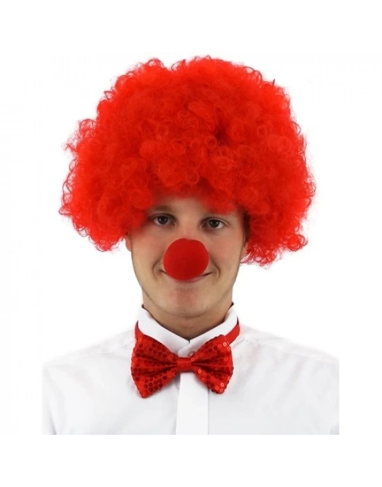 Kırmızı Renk Kıvırcık Afro Palyaço Seti