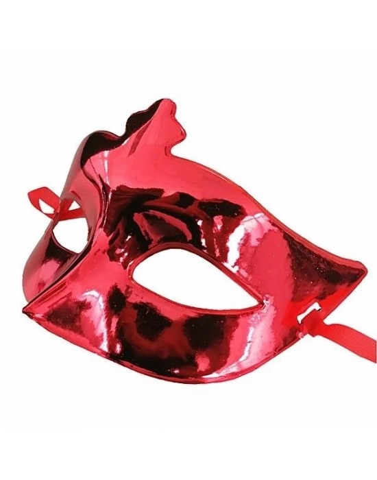 Kırmızı Renk Kostüm Partisi Ekstra Parlak Balo Maskesi 15x10 Cm