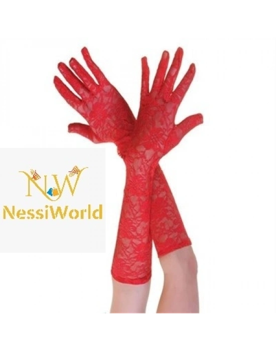 Kırmızı Renk Orta Boy Dantelli Eldiven