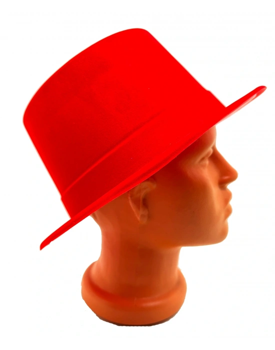 Kırmızı Renk Plastik Nubuk Kadife Flok Kaplama Fötr Şapka 11 Cm