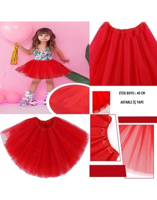 Kırmızı Renk Tütü Etek Çocuk Bebek Boy
