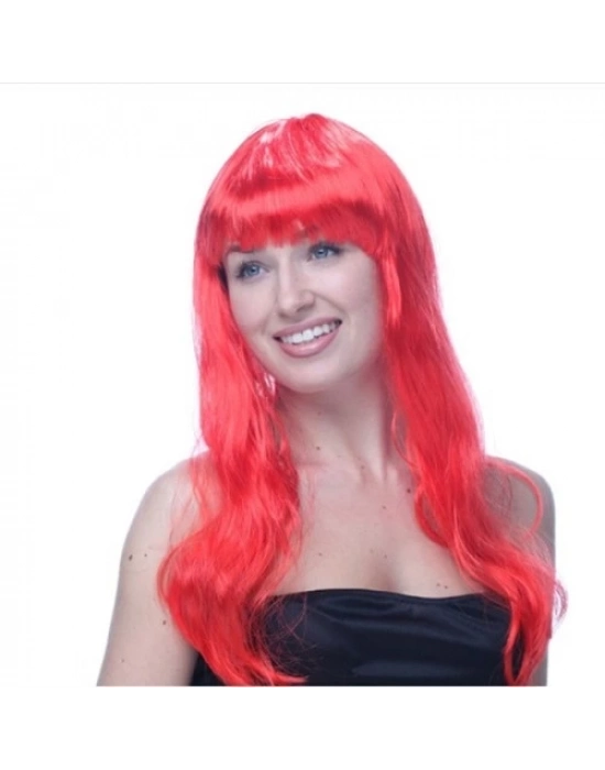 Kırmızı Renk Uzun Parti Peruğu