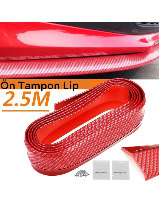®  Kırmızı Renkli 2,5 Metre Araba Oto Ön Tampon Koruyucu Kauçuk Pratik Tampon Şerit Bant Döşeme