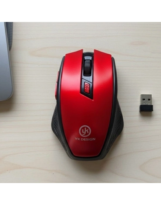 ®  Kırmızı Renkli Baş Parmak Destekli Ergonomik Sessiz Kablosuz Mouse – USB Alıcılı, Ofis ve Oyun İçin Konforlu Bilgisayar Faresi MS6300