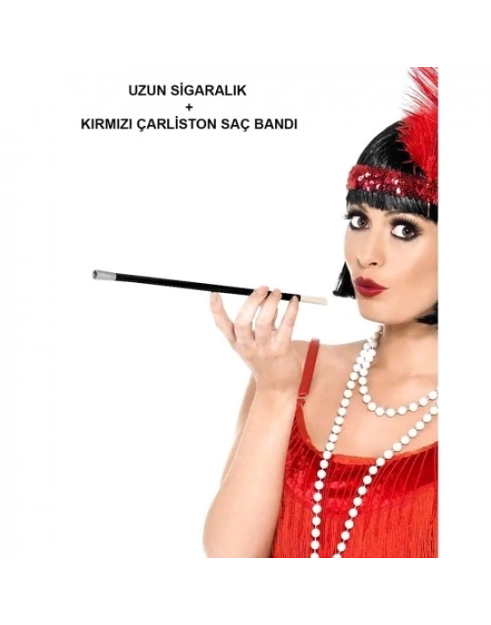 Kırmızı Retro Charliston Aksesuar Seti