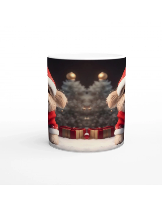 Kırmızı Şapkalı Mini Noel Köpeği Baskılı Kupa Bardak