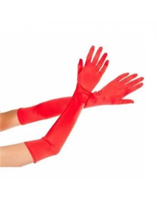 Kırmızı Saten Abiye Eldiveni