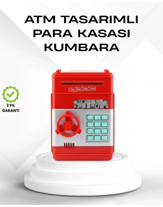 Kırmızı Şifreli ATM Kasa Para Yutan Kumbara