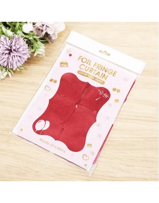 Kırmızı Simli Fon Perde 1x2 m