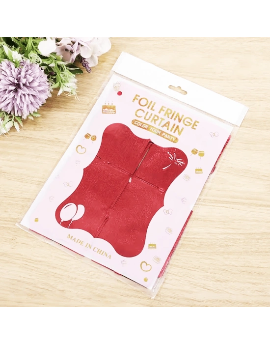 Kırmızı Simli Fon Perde 1x2 m