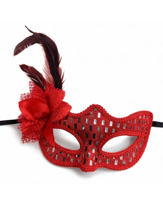 Kırmızı Tüylü Balo Maskesi Kadın Parti Aksesuarı