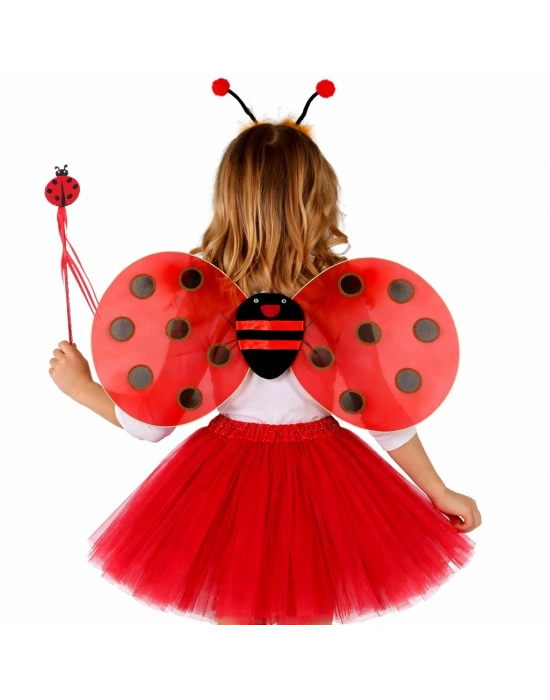 Kırmızı Uğur Böceği Ateş Böceği Kostüm Seti - (tütü, Kanat, Taç, Asa)