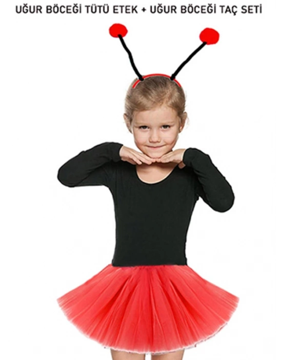 Kırmızı Uğur Böceği Tütü Etek ve Taç Seti