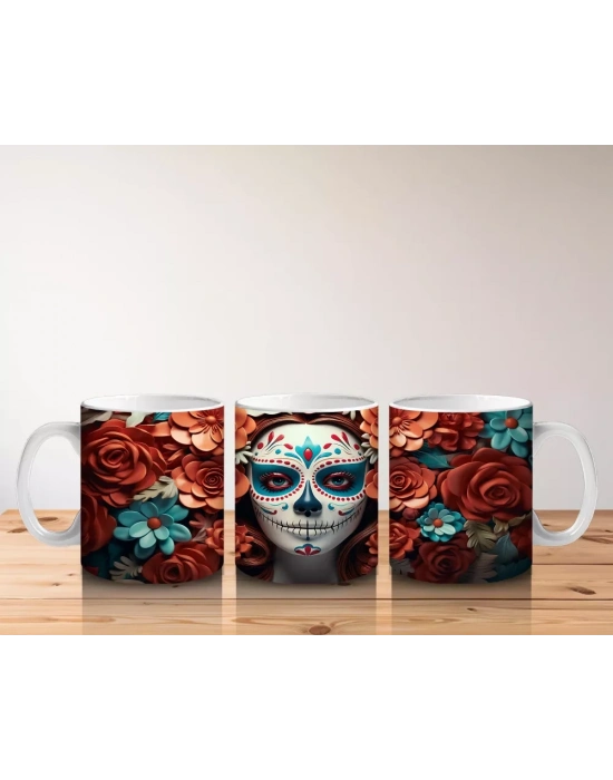 Kırmızı ve Mavi Güller Arasında Solgun Yüz – Hediyelik Kahve Kupası