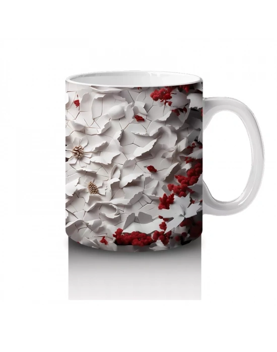 Kırmızı Yapraklı Çiçek Duvarı Önünde Gotik Geyik Figürü - Baskılı kahve kupası