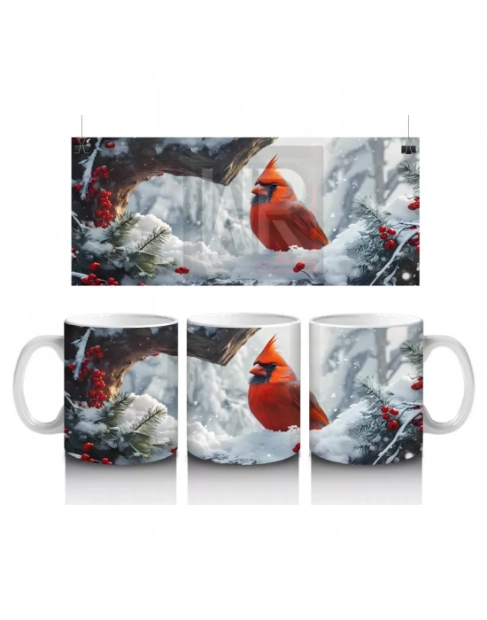 Kış Bahçesinde Uçan Kardinal Kuşu – Baskılı Kupa