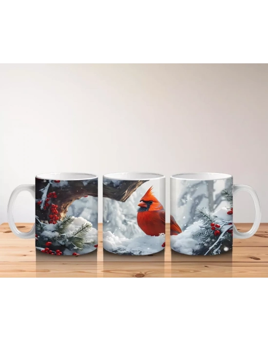 Kış Bahçesinde Uçan Kardinal Kuşu – Baskılı Kupa