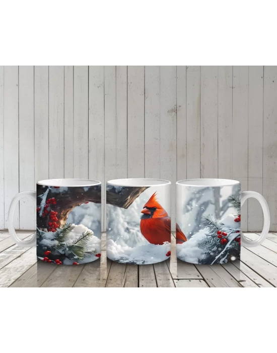 Kış Bahçesinde Uçan Kardinal Kuşu – Baskılı Kupa