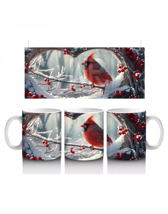 Kış Bahçesinde Uçan Kardinal Kuşu – Baskılı Kupa