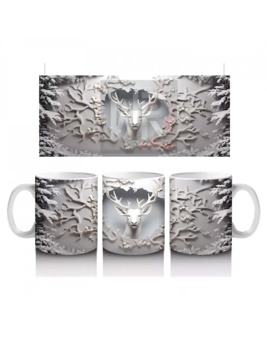 Kış Manzarasında Çatlak Duvardan Bakan Geyik – Baskılı Kahve Kupası