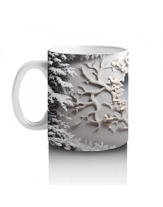 Kış Manzarasında Çatlak Duvardan Bakan Geyik – Baskılı Kahve Kupası