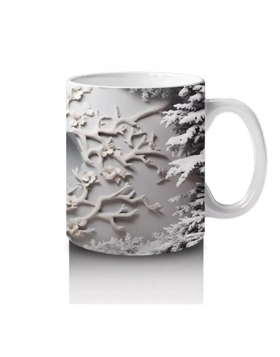 Kış Manzarasında Çatlak Duvardan Bakan Geyik – Baskılı Kahve Kupası