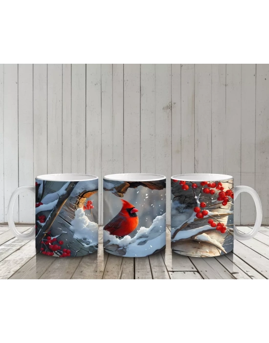 Kış Manzarasında Kardinal Kuşları – Baskılı Kahve Kupası