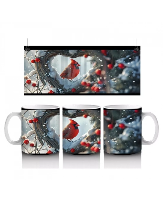 Kış Manzarasında Kardinal Kuşları – Baskılı Kupa