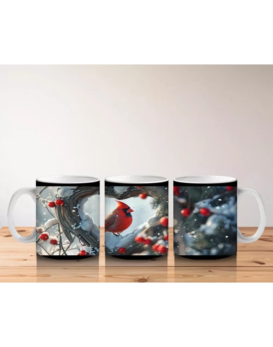 Kış Manzarasında Kardinal Kuşları – Baskılı Kupa