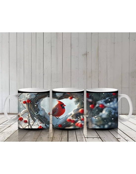Kış Manzarasında Kardinal Kuşları – Baskılı Kupa