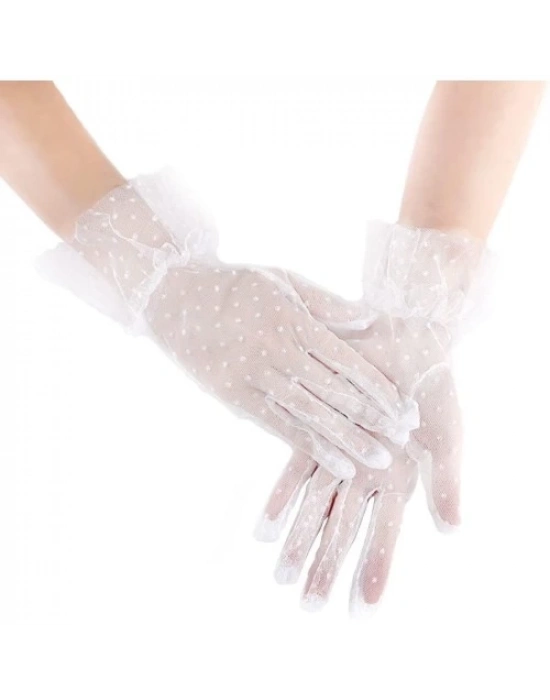 Kısa Boy Güpürlü Beyaz Puantiyeli Tül Eldiven