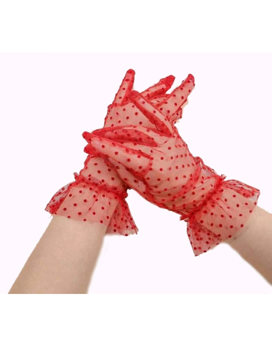 Kısa Boy Likralı Güpürlü Yetişkin Tül Eldiven