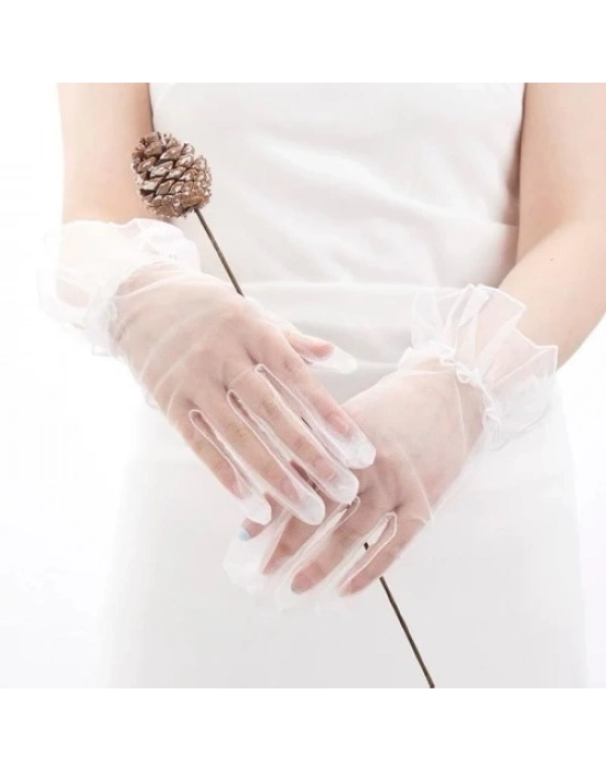 Kısa Boy Likralı Güpürlü Yetişkin Tül Eldiven