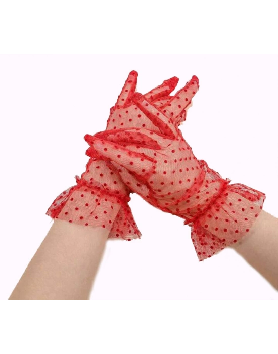 Kısa Boy Likralı Güpürlü Yetişkin Tül Eldiven