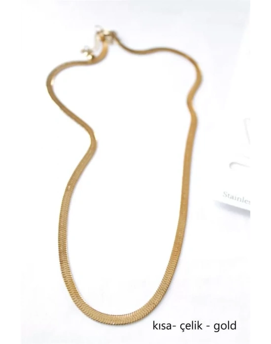 Kısa İtalyan Çelik Kolye-45 CM - Altın