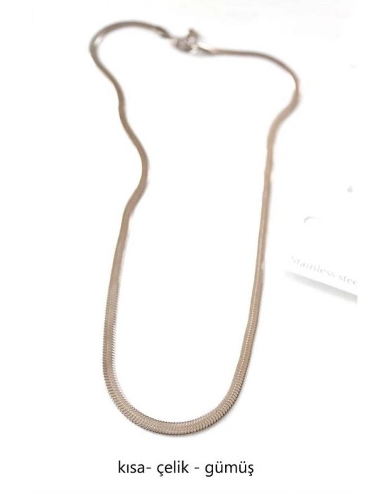 Kısa İtalyan Çelik Kolye-45 CM - Gümüş